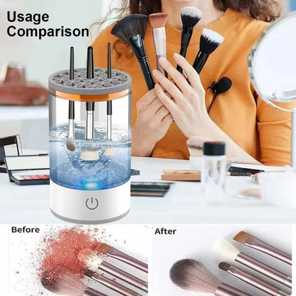 3 in 1 Portable Automatic Electric Makeup Brush Cleaner for Women Eye Shadow Brush Holder Stand Tool and Dryer Beauty Makeup