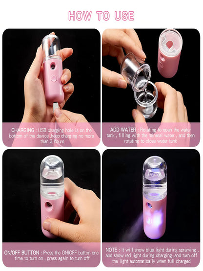 USB Facial Mist Sprayer Humidifier Rechargeable Vaporizer Facial Steamer Moisturizing Beauty Instrument Facial Skin Care Tool