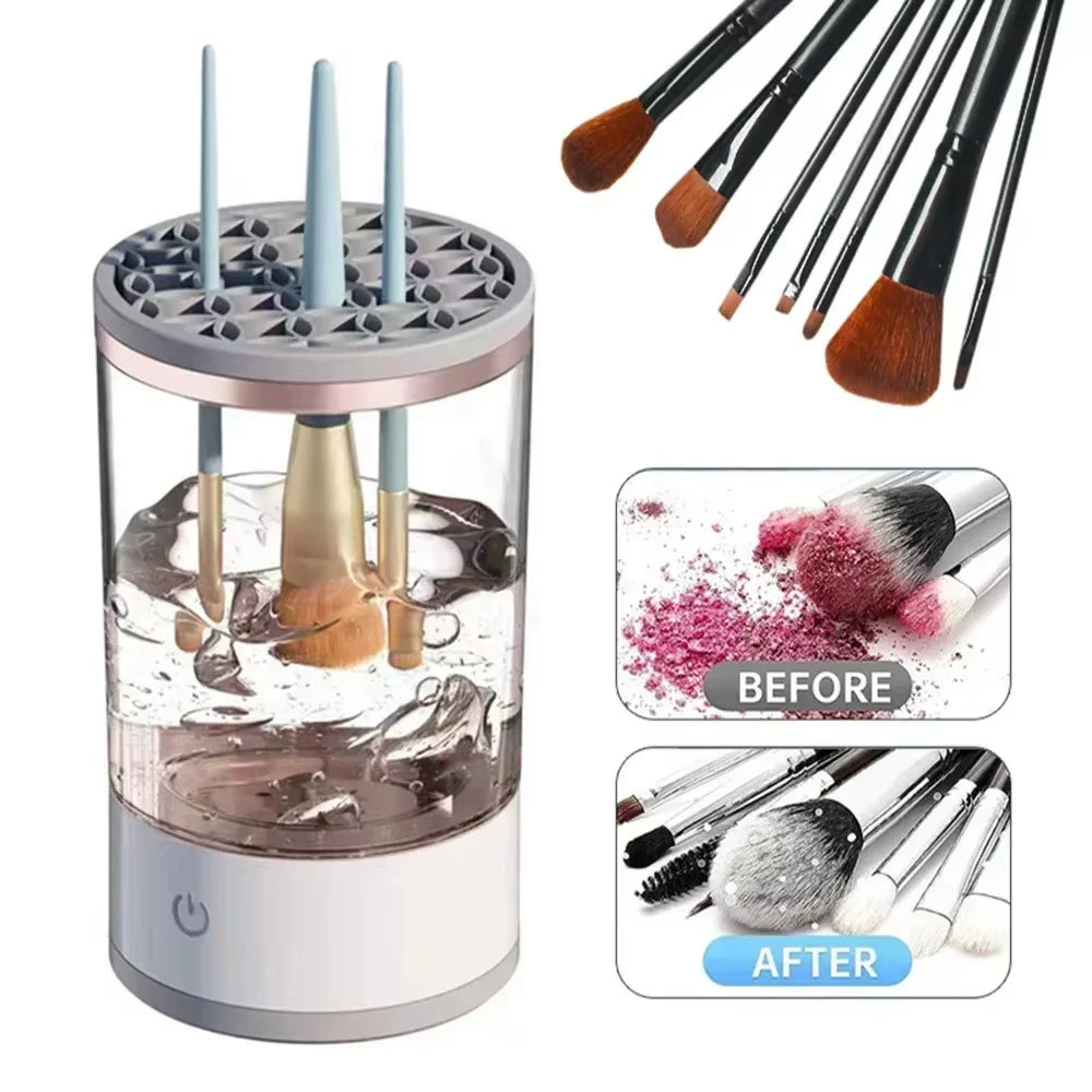3 in 1 Portable Automatic Electric Makeup Brush Cleaner for Women Eye Shadow Brush Holder Stand Tool and Dryer Beauty Makeup