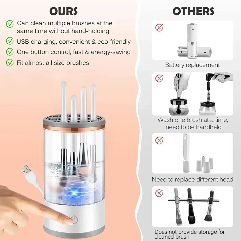 3 in 1 Portable Automatic Electric Makeup Brush Cleaner for Women Eye Shadow Brush Holder Stand Tool and Dryer Beauty Makeup
