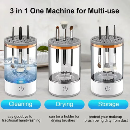 3 in 1 Portable Automatic Electric Makeup Brush Cleaner for Women Eye Shadow Brush Holder Stand Tool and Dryer Beauty Makeup