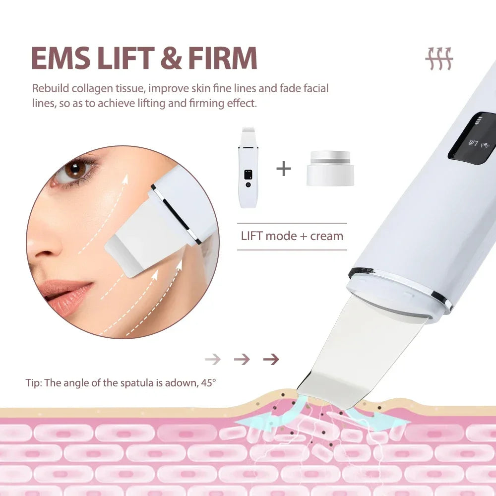 Ultrasonic Skin Scrubber Electric Facial Cleansing Pore Deep Cleanser Acne Blackhead Remover Peeling Shovel Lifting Skin Care